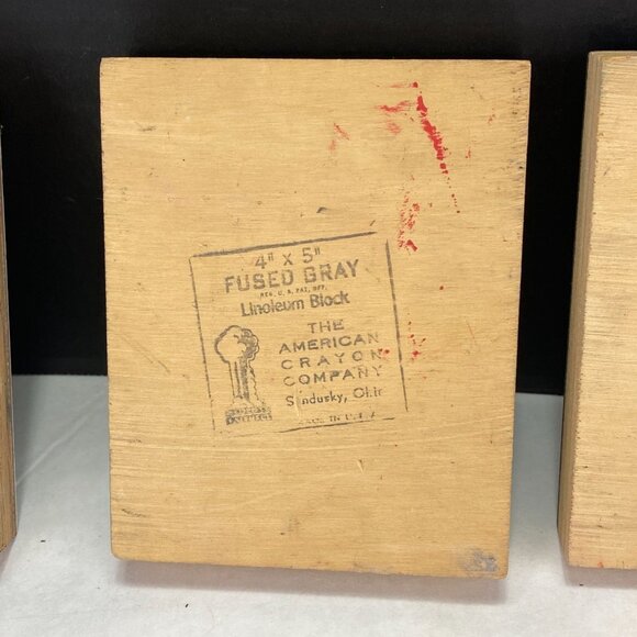 Linoleum Wood Block Print Stamps Lot of 3 American Crayon Company and Other - Picture 6 of 11